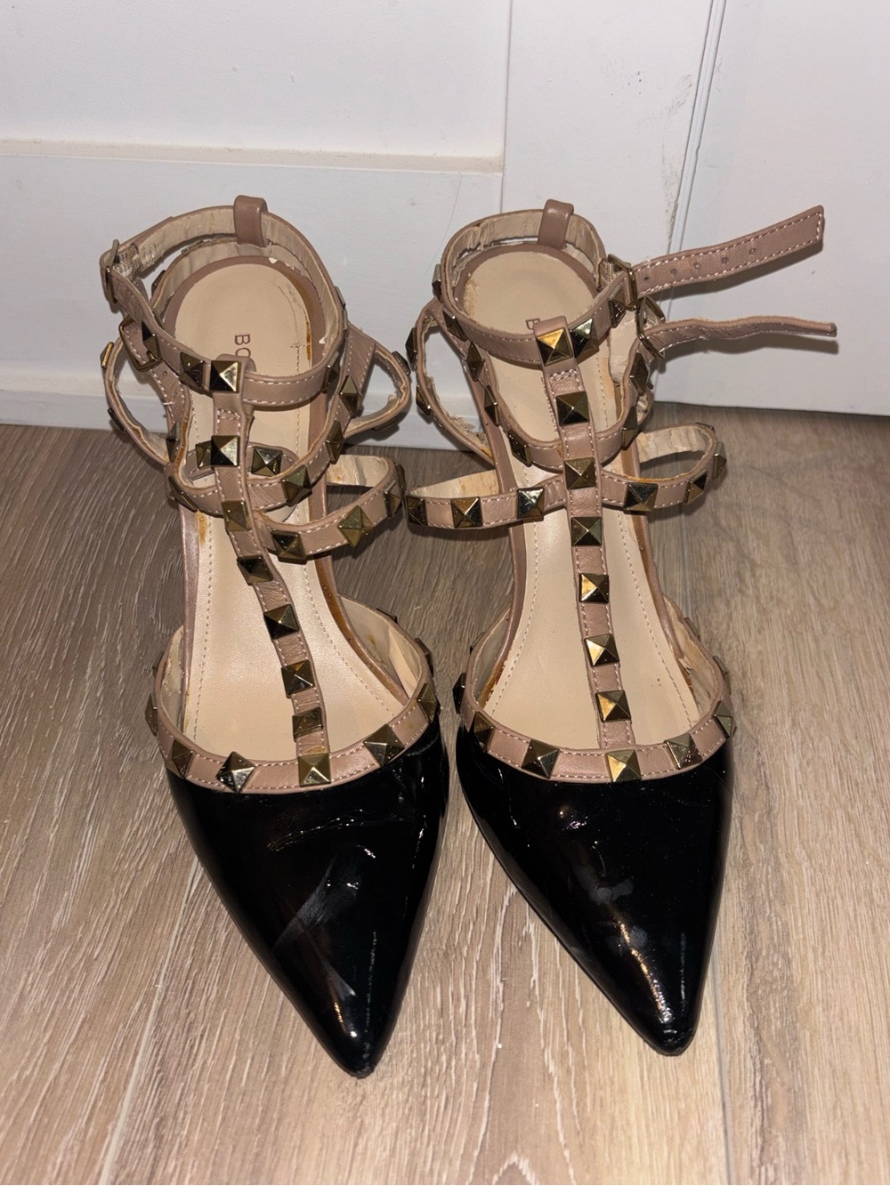 Black Studded Ankle Strap Pumps